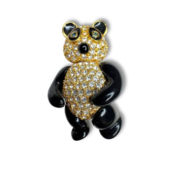 Joan Rivers Pavé Crystal Black Enamel Panda Brooch Articulated - Picture 8 of 8